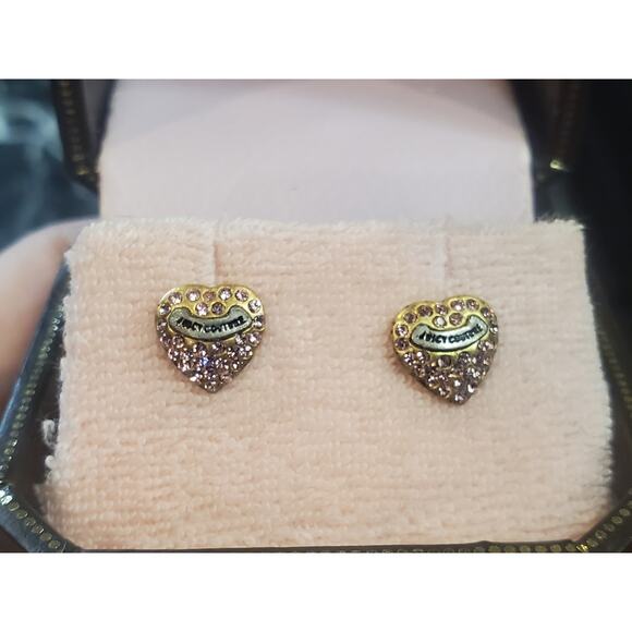 NEW IN BOX Juicy Couture Pave Heart Studs Pink Crystal Gold VINTAGE Y2K Jewelry - Picture 6 of 13